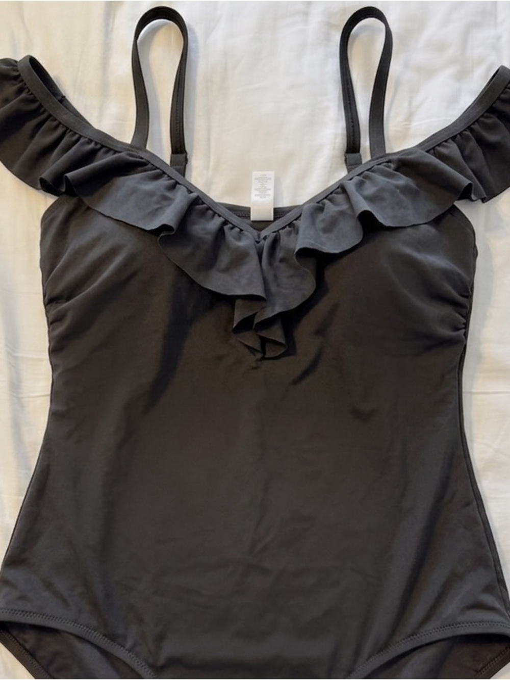 Lands' End Black Ruffle-Trim One-Piece Swimsuit
